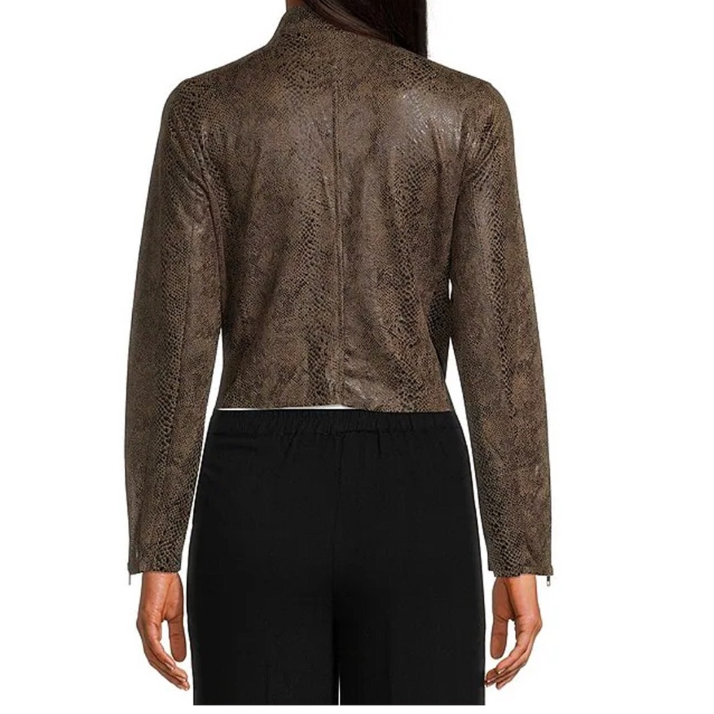 Skies Are Blue Faux Snake Print Brown Moto Jacket NWT - Picture 11 of 11